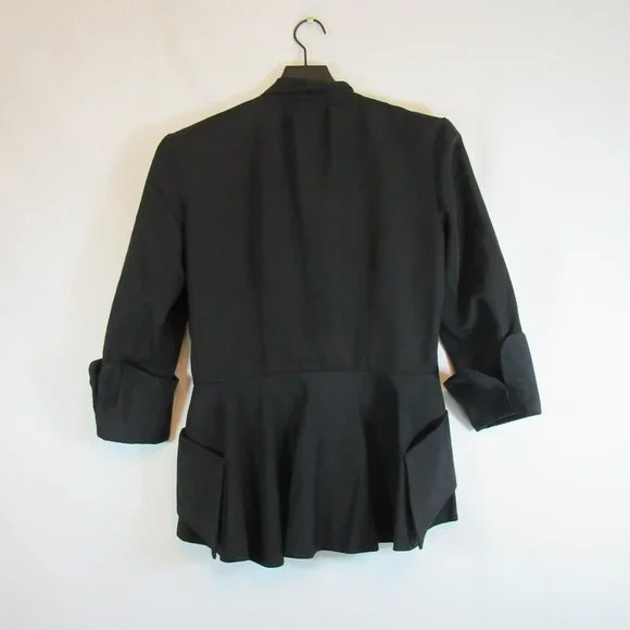 Black Double Breasted Blazer Coat Jacket 3/4 Sleeve Unique - Picture 7 of 7